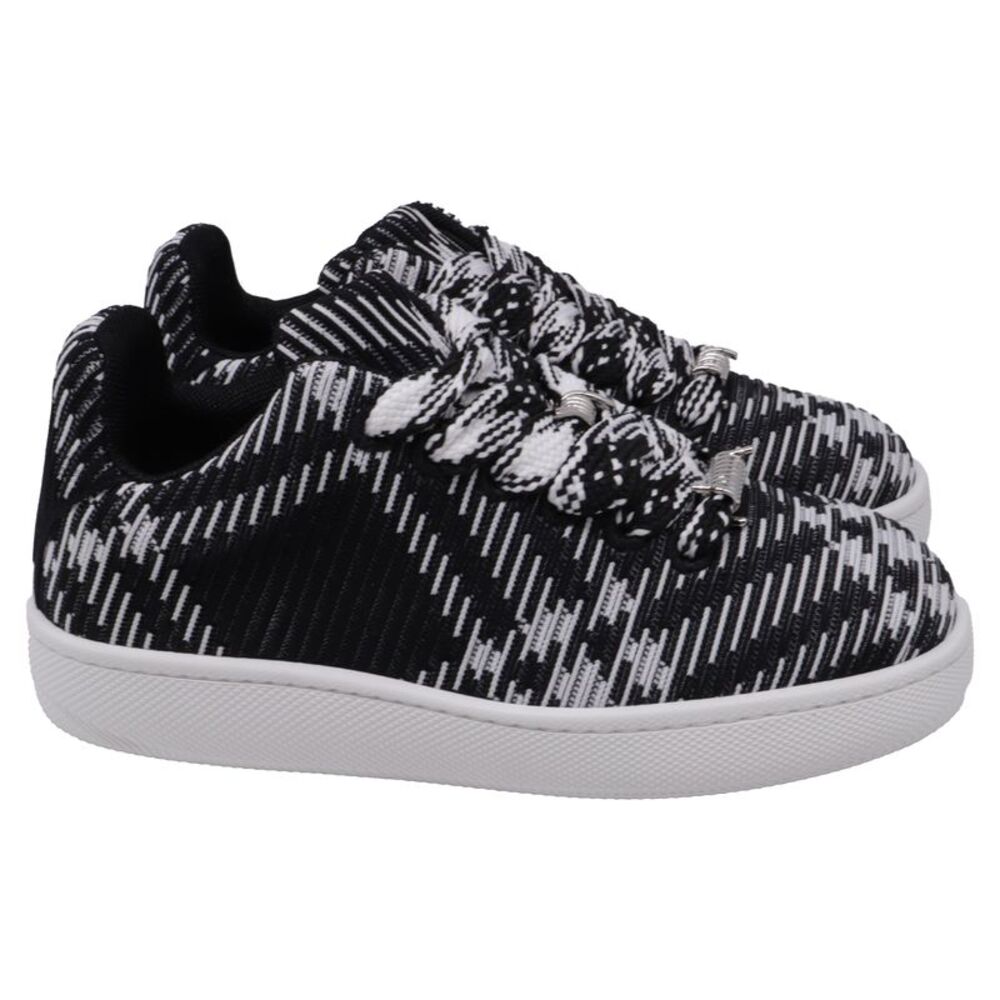 Burberry Check-Knit Box Sneakers in Black and White Polyester